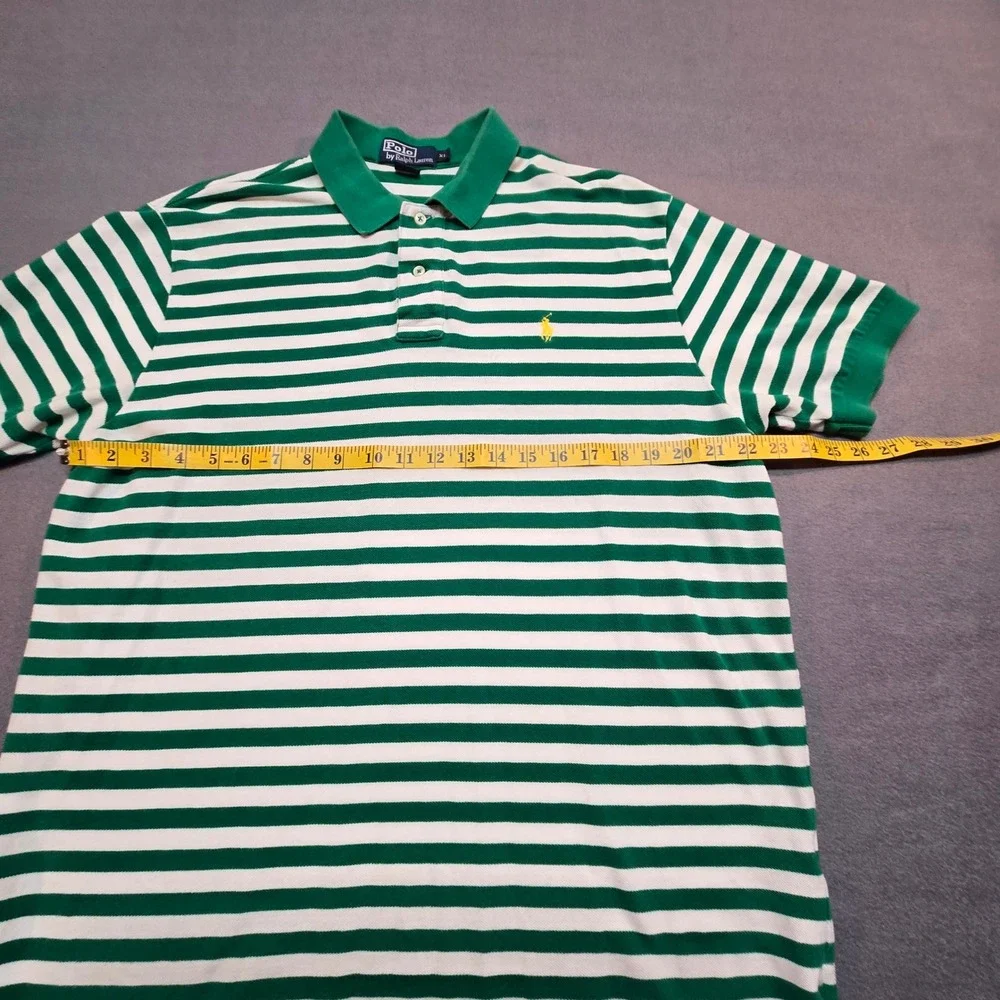 Polo Ralph Lauren Mens XL Green White Striped Short Sleeve Cotton Polo Shirt‎